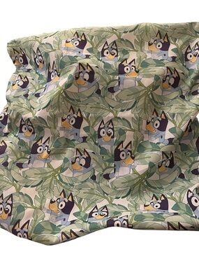 Bluey Blue Dog Print Pillow Case/Cover  - Green Leaf Pattern